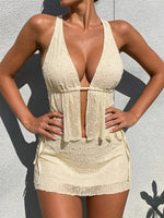With Mesh Skirt Tankini Halter Bikini Women Swimwear Female Swimsuit Three-pieces Bikini Set Bather Bathing Suit Swim Beachwear