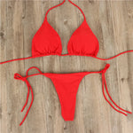 2025 Sexy Halter Solid Color Bikini Set Women's Swimsuit Two-Piece Triangle Thong Swimwear Bathing Suit for Beach Biquinis