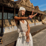 Boho Crochet Halter Top for Women Summer Beach Knit Crop Top with Tassels Backless Sleeveless Bralette