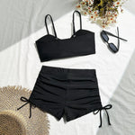 Wrinkled Knotted Shorts High Waist Bikini Female Swimsuit Women Swimwear Two-pieces Bikini Set Tankini Bathing Suit Swim Beach