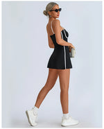 Women's Tennis Dress Summer Sleeveless Pink Contrast Workout Yoga Dresses Build in Shorts Fashion Tight Fitting Skirts Suit