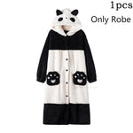 Cartoon Panda Plush Pajamas Robes Anime Adult Nightgown Winter Long Sleeve Night Dress Halloween Party Comfy Kawaii Girl Slipper