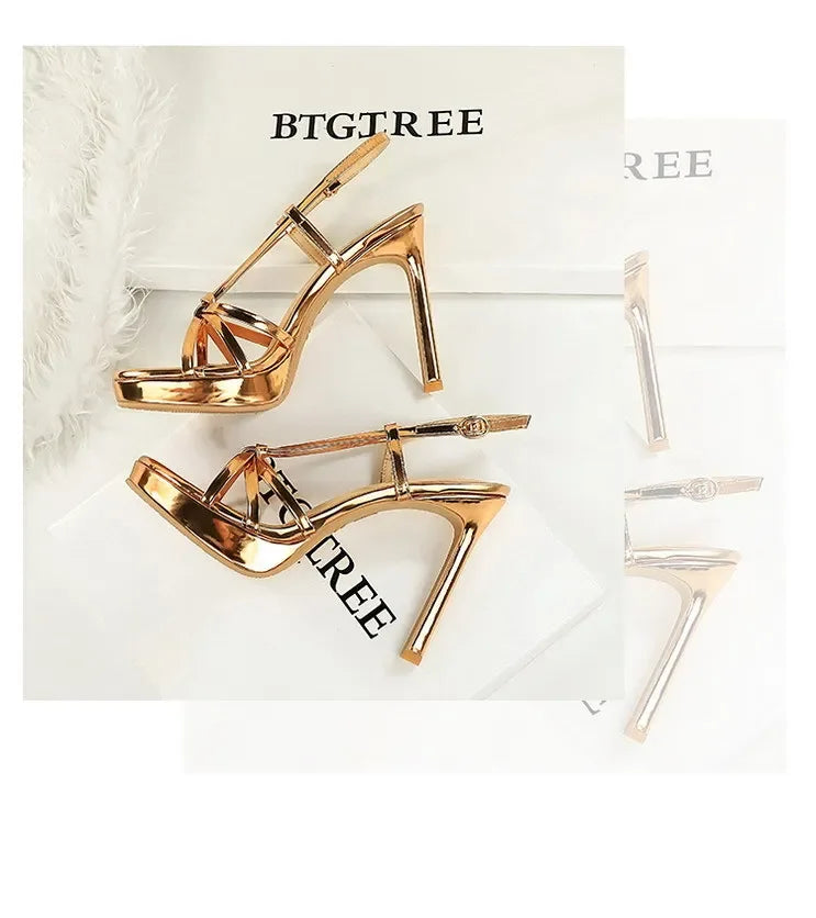 BIGTREE Classic Black Ankle Strap Stiletto Heels Round Toe Open Toe High Heels Women's Versatile Dress Shoesfor All Occasions