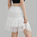 Women's Fashion Solid Color Mini Skirts Mid-Rise Pleated Lace Skirts Spring Summer Casual Short Skirts
