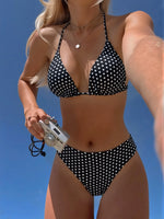 New Dot Print Bikini Set Retro High Waisted Swimsuit Women Adjustable String Tie Two Piece Bathing Suit for Beach