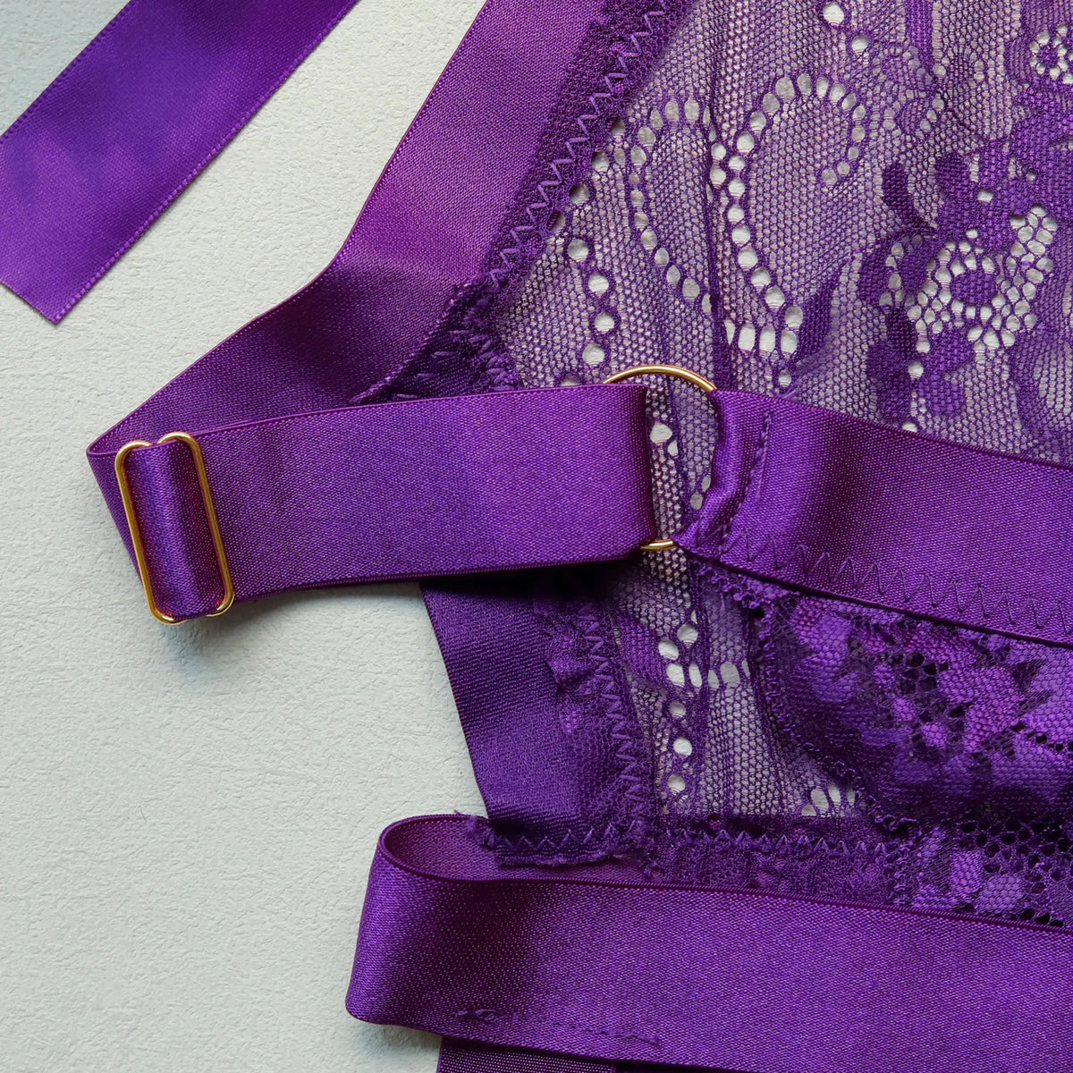 New Purple Sexy Lace Bodysuits Deep V Neck Halter Mesh Solid Color Bodysuits CharmingPure Desire Transparent Flower Print OOB5