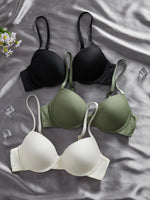 3PCS Basic Solid Women's Underwear Set Seamless Push Up Bra Comfortable Thin Strap Underwire Lingerie