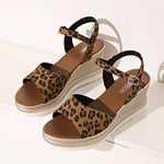 2025 Summer Leopard Print Wedges Sandals Women Plus Size Ankle Buckle Platform Sandles Woman Lightweight Chunky Heel Sandalias