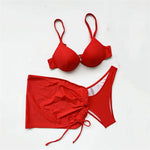 Red Push Up 3 Bikini Set Women 2026 Swimwear Mesh Cover Up High Cut Sexy Swimsuit Female Bathing Suit Bathers Swim Bikinis Mujer