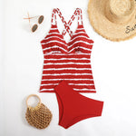 2026 Strappy Tankini Set Two Pieces Swimsuit Women Striped Swimwear Female Bathers Bathing Swimming Swim Suit Beachwear XXL