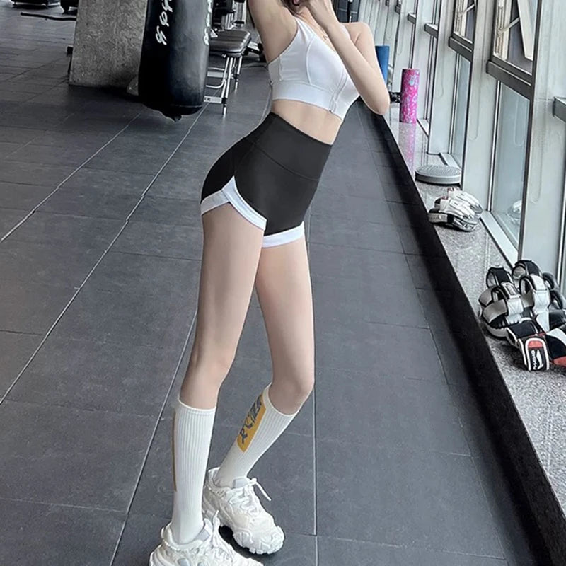 High Waist Women's Yoga Fitness Shorts Breathable Casual Pants Lifting Buttocks Contrasting Color Buttocks Yoga Pants