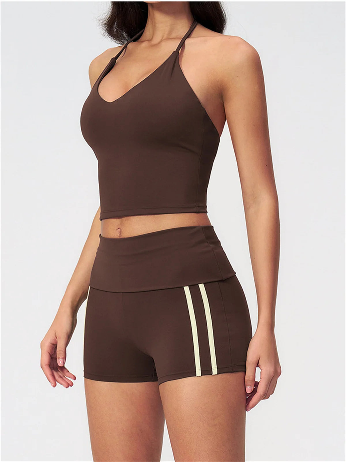 Color Blocked Yoga Suit 2 Pieces Women Slim Sports Tank Top High Waist Leggings Shorts Outfit Tight Outdoor Running Fitness Suit