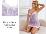 Pink Sexy Lace Ruffled Suspender Nightdress for Women Babydoll Lingerie Push Up Chemise Sleepwear