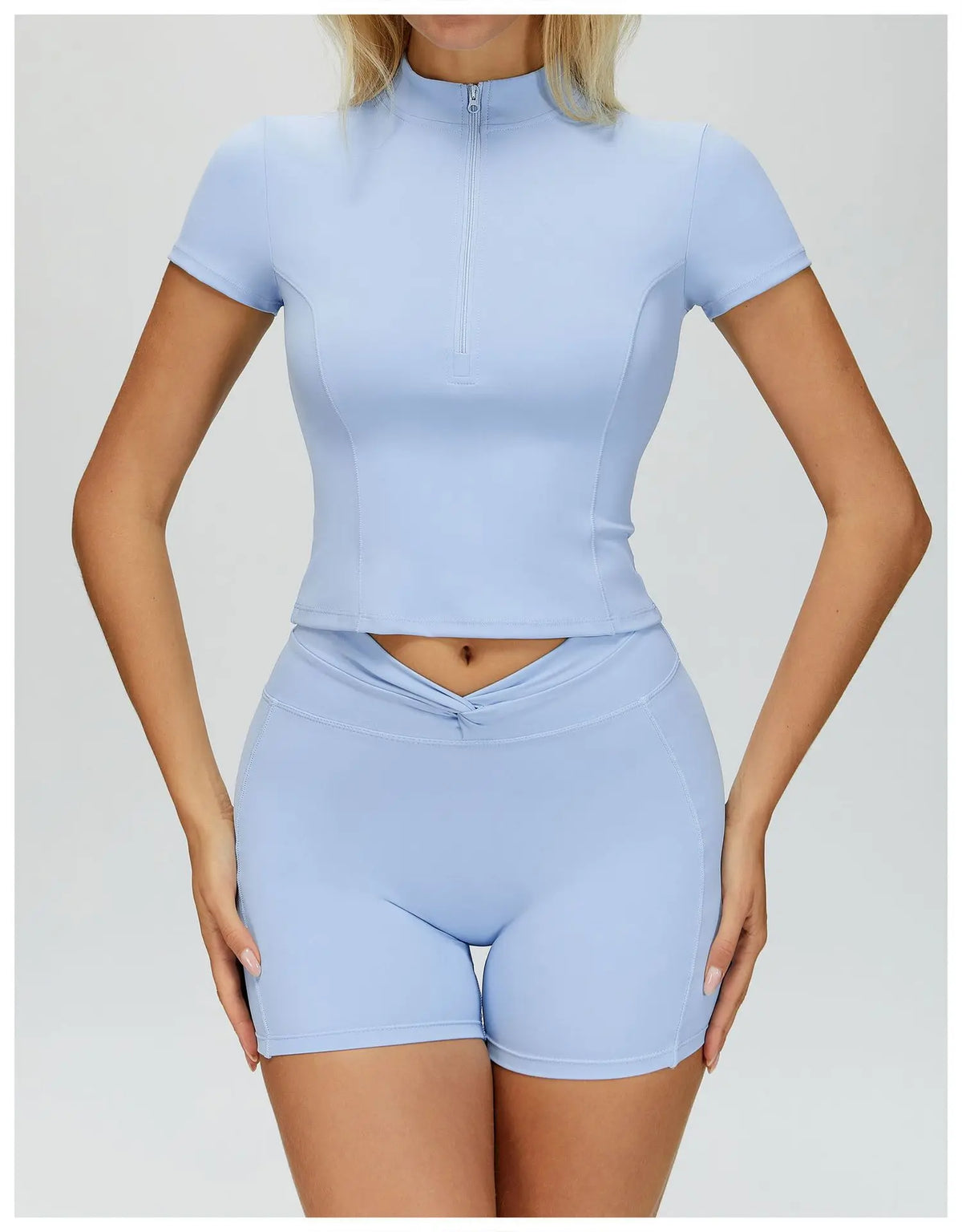 Naked Yoga T Shirts Women Stand Up Collar Zipper Tight Sports Shirts Outdoor Solid Short Sleeved Gym Running Fitness Tank Tops