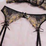 Toucheart Erotic LingerieNew Butterfly Embroidered Mesh See-through Sexy Contrastingerotic Lingerie Four-piece Setwith Stockings