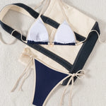 2026 New Arrival Sexy Bikini Set Women's Two Piece Swimsuit with Color Blocking Edge Tie Side Cross Back Swimwear for Beach Pool