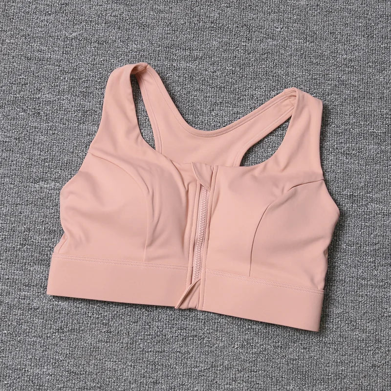 2026 NewFront Zipper Adjustment High Strength Shockproof Gathered Sexy Cross Back Workout Sports Bra For Women