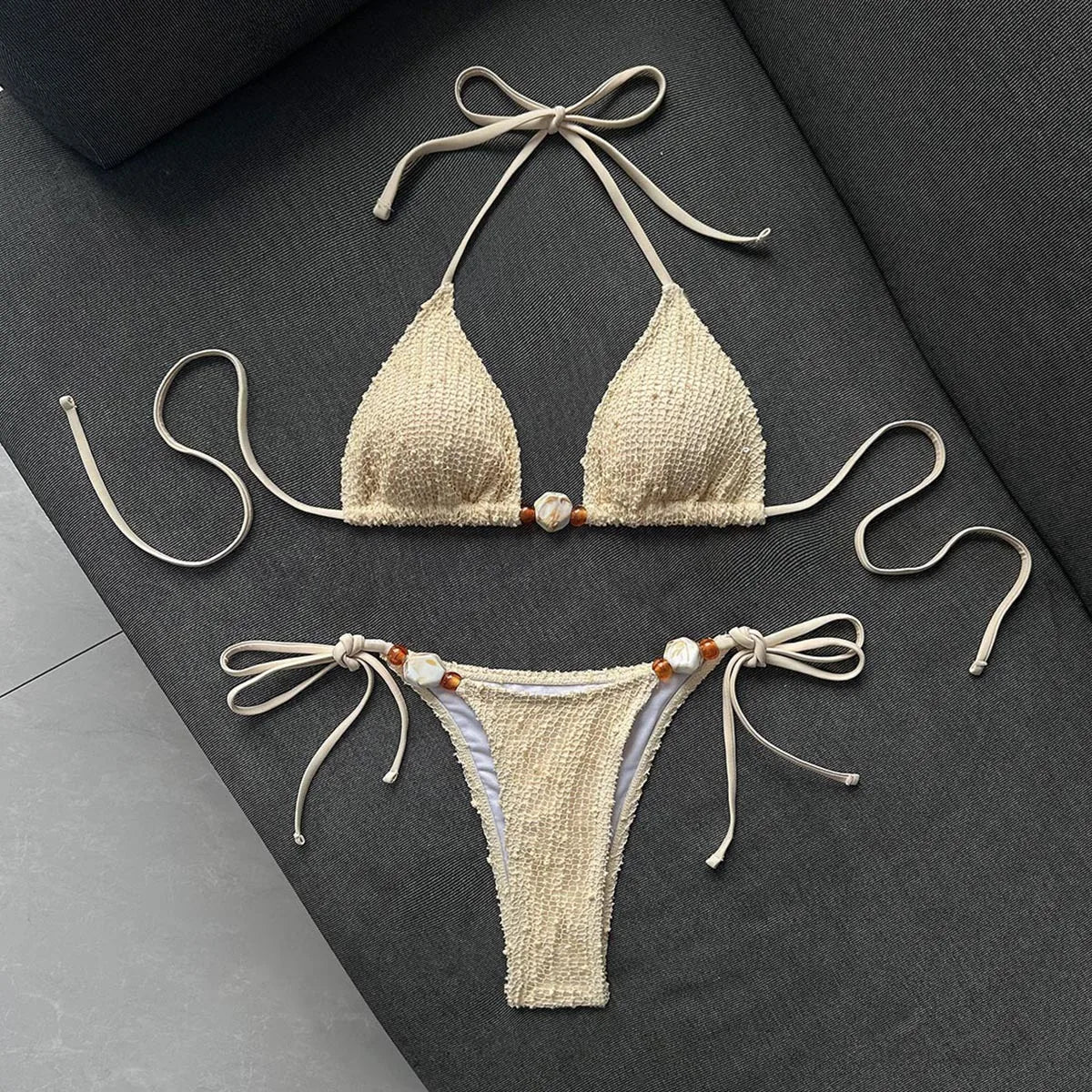 DEKA Women Sexy Black White Striped Bikinis Set Two Pieces Back Tie High Waist Swimsuit Female Bathing Suit Swimwear Biquini