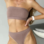 Women Strapless Bra And Panties Set Seamless Anti-Slip Tube Bra Sexy Underwear Brazilian Panties Ribbed Bandeau Lingerie Set