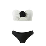 Sexy 3D Flowers Bandeau With Skirt Bikini Female Swimsuit Women Swimwear Three-Pieces Bikini Set Bather Bathing Suit Swim V5706