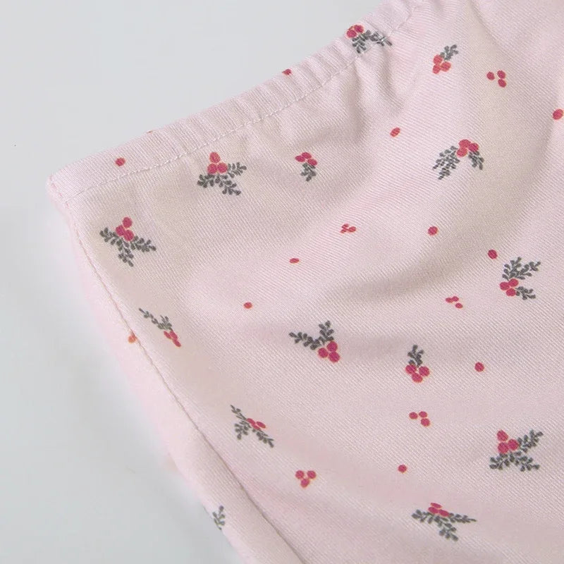 Women Two-pieces Pajamas Set Pink Floral Lace Patchwork Sleepwear Sleeveless Camisoles and Slim Cute Shorts Loungewear