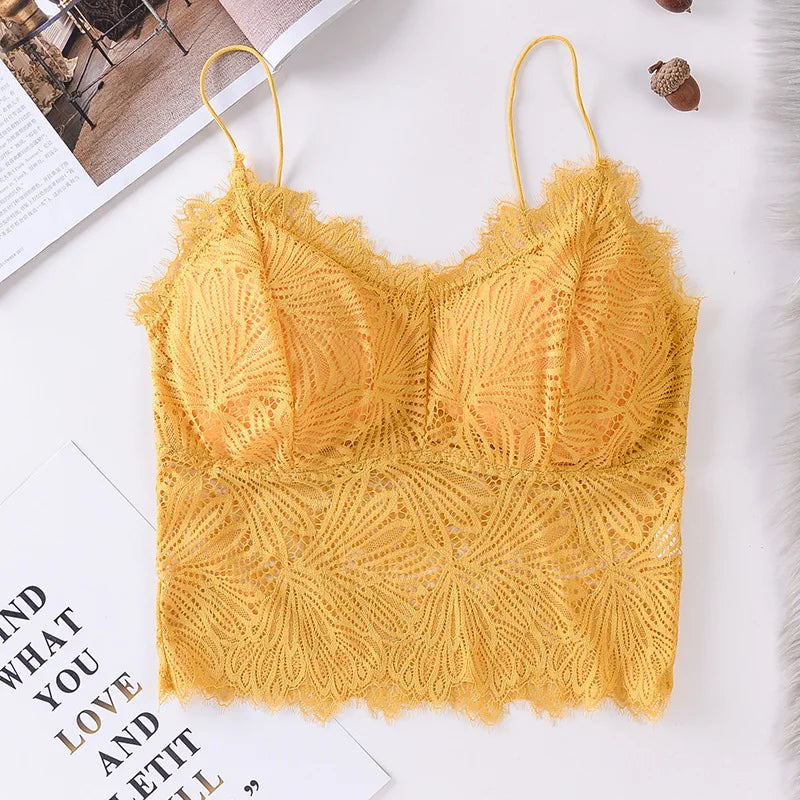 Women Floral Lace Bra Female Underwear Sexy Lingerie Lace Top Removable Pads Non-wire Solid Color Bralette Push-Up Brasieres