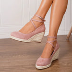 Big Size 43 Comfort Summer Office Lady Platform Shoes Espadrilles Shoes Women Leisure Cross Strap High Heels Wedges Pumps Woman