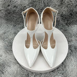 Bright white Cover Pointed Toe Sexy Woman Shoes Thin Super High Heel T-strap Grace Lady Pumps Breathable Summer Shallow Slip-on
