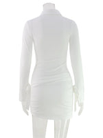 Ahagagg Fashion Dresses For Women Solid Turn Down Collar Single Breasted Regular Long Sleeves Sheath Slim Fit Female Elegant