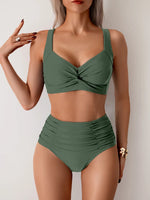 Sexy Black Two Piece Swimsuit Women Cross Pleate Push Up Padded Bikini Set Summer Bathing Suit Slim High Waist Swimwear Biquini