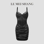 Hot Girls Slim Spaghetti Strap Mini Dresses Women Sexy See Through Flower Lace Fold Package Hip Bodycon Short Dress Club Vestido