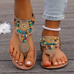 Bohemia Style Flat Heel Sandals for Women Fashion Bead Clip Toe Beach Sandles Woman Plus Size 43 Lightweight Gladiator Sandalias