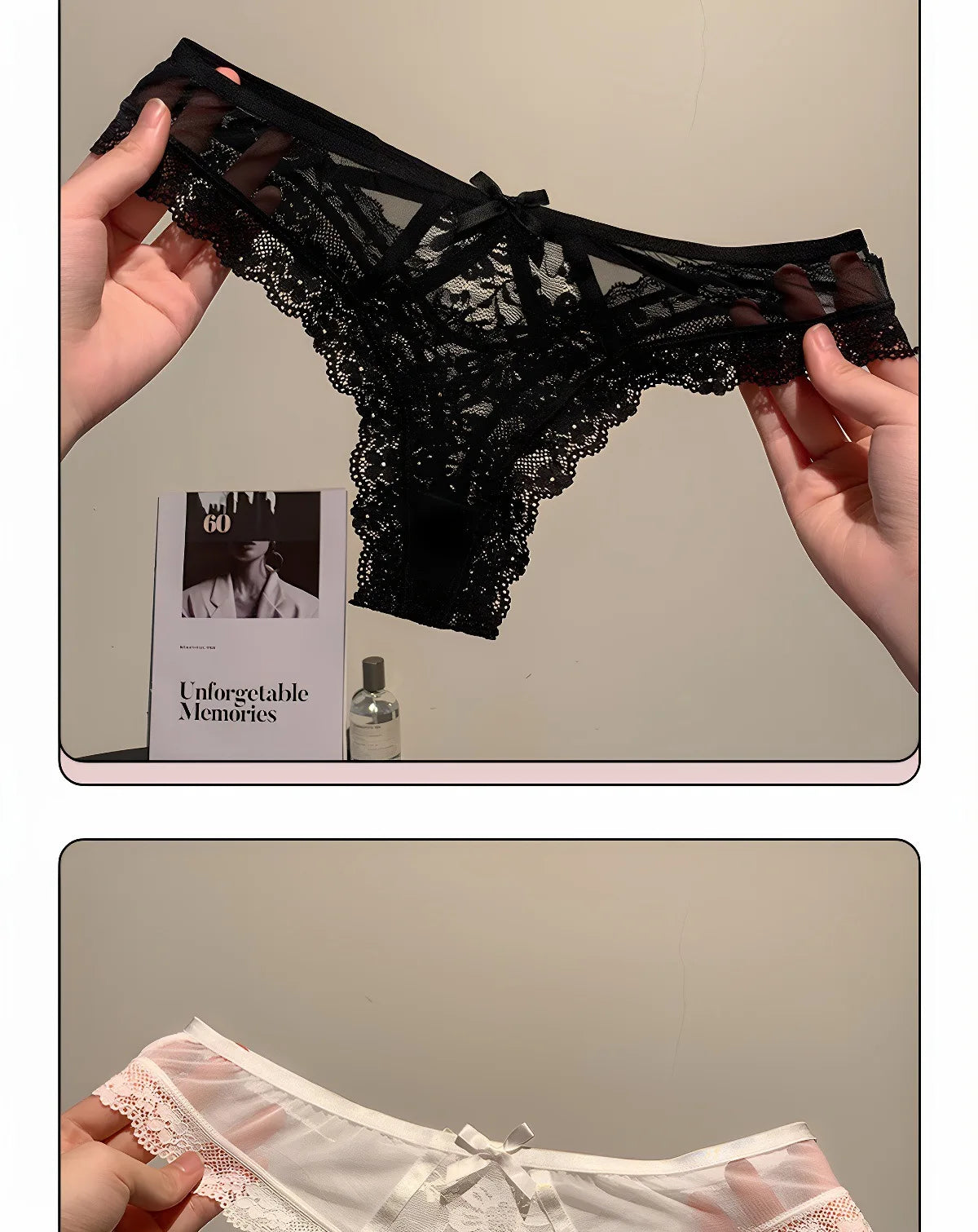 Women’s Flower Embroidery Sexy Thong Spicy Girl Lace Transparent Underpants Thin Summer Hollow Out Panties Bow Briefs
