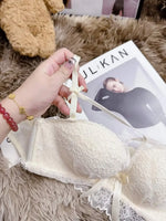 MOYISU Push Up Bra for Small Bust - French Chic Lace Bralette Set, Wireless Comfort Support Anti-Sag Underwear for Petite Women