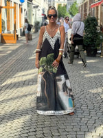 Casual Vacation Style Print Spaghetti Strap long Dresses Women Sexy V-neck Backless Loose Sleeveless Dress Female Summer New