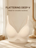 Wireless Seamless Bra Women V-Neck Push Up Comfort Bralette Removable Pads Adjustable Straps Solid Basic Underwear