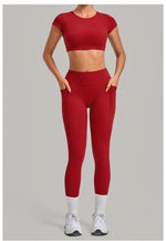 Women's Seamless Yoga Sets Sports Running High Waist Hip-lifting Pants Backless Short-sleeve Suits Workout Fitness Leggings Sets