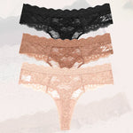 3Pcs Lace Sexy Thongs Women Low-Rise Briefs Sexy Soft Ladies Underwear Trendy Floral Underpants Female Flowery Panty Lingerie