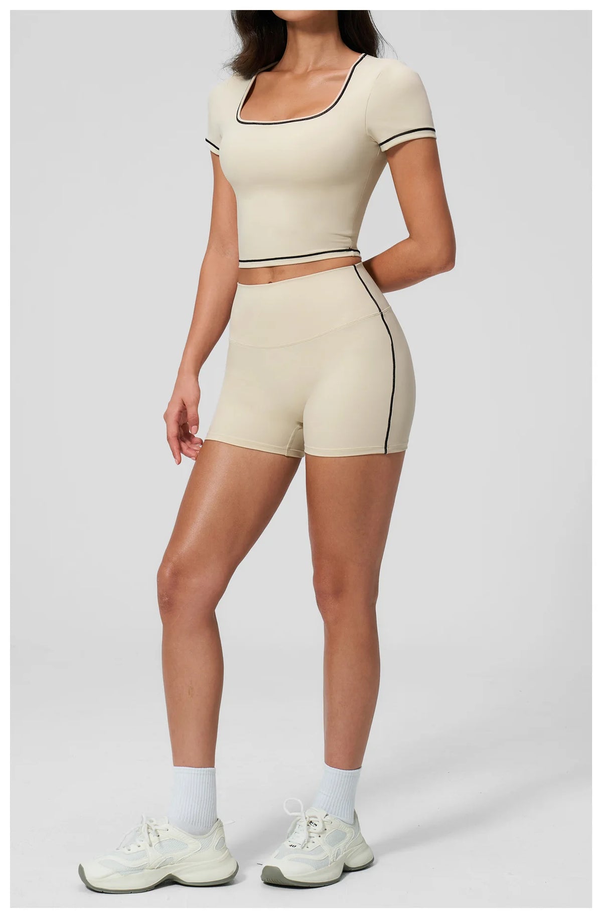 Speed Drying Tight Yoga Sets Women Color Contrast Short Sleeve Slim Sports Top High Waist Leggings Running Fitness Athletic Wear