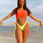 Tummy Cut Out Splicing Fringe Tassel Women Swimwear One Piece Swimsuit Female Monokini High Leg Cut Bathing Suit Swim Beach Wear