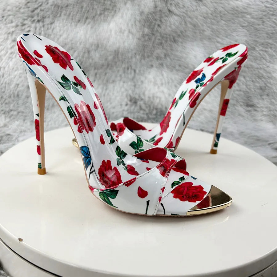 Sexy and fashionable printed slippers Shoes For Women's Sandals Summer Sexy Slippers Pointe Toe Thin Heels Stiletto Sandals12cm