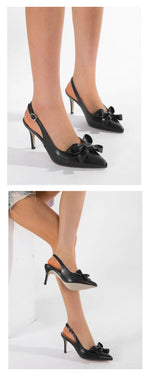 Big Size 42 Summer Elegant Beige Slingback Pumps Sexy Pointy Toe Black Thin High Heels Shoes Women Bow Knot Office Lady Shoes