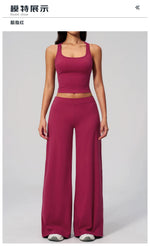 Women's Summer Two Piece Yoga Sets Slimming Sports Tank Top Lifted Buttocks High Waist Flare Pants Gym Fitness Suits Tracksuit