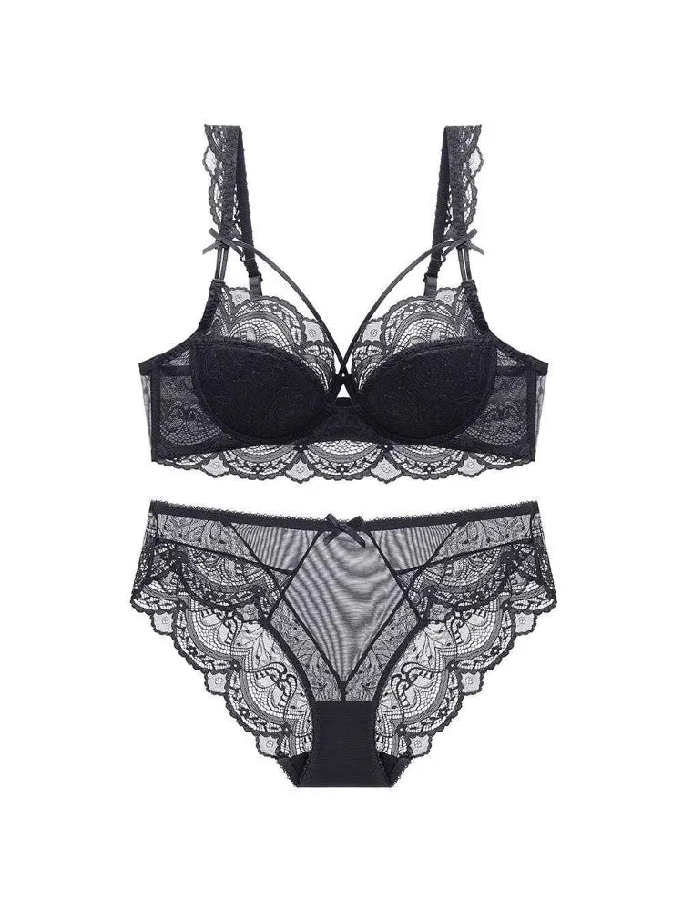 MOYISU Minimizer Bra French Lace for Large Bust, Anti Sagging Full Coverage Push Up Underwire Set, Sensuous Women Sexy Bra & Set