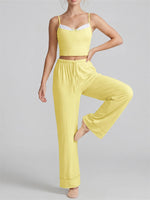 Women's Yoga Sets Yellow Patchwork Slimming Sports Tank Top Summer Gym Training Suit High Waist Wide Leg Pants Fitness Outfits