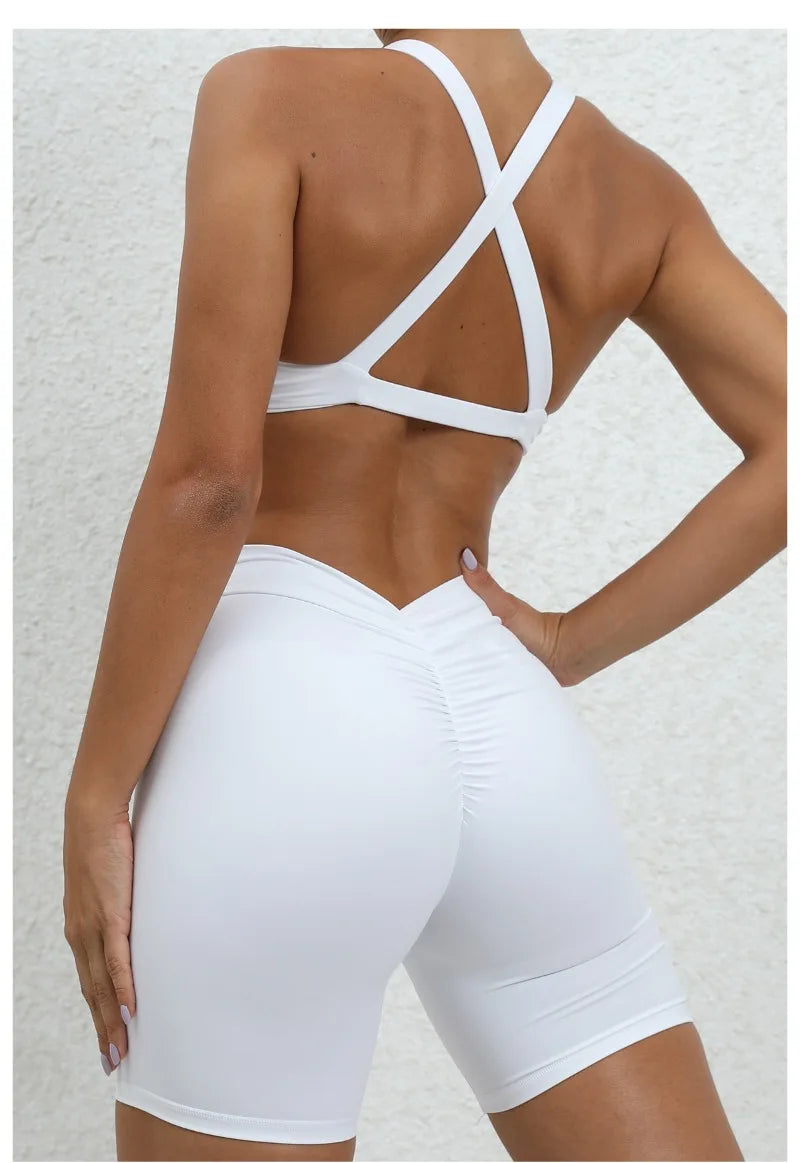 Seamless Yoga Fitness Sets Women High Waist Hip-Lifting Shorts & Sports Bra Workout for Running Gym