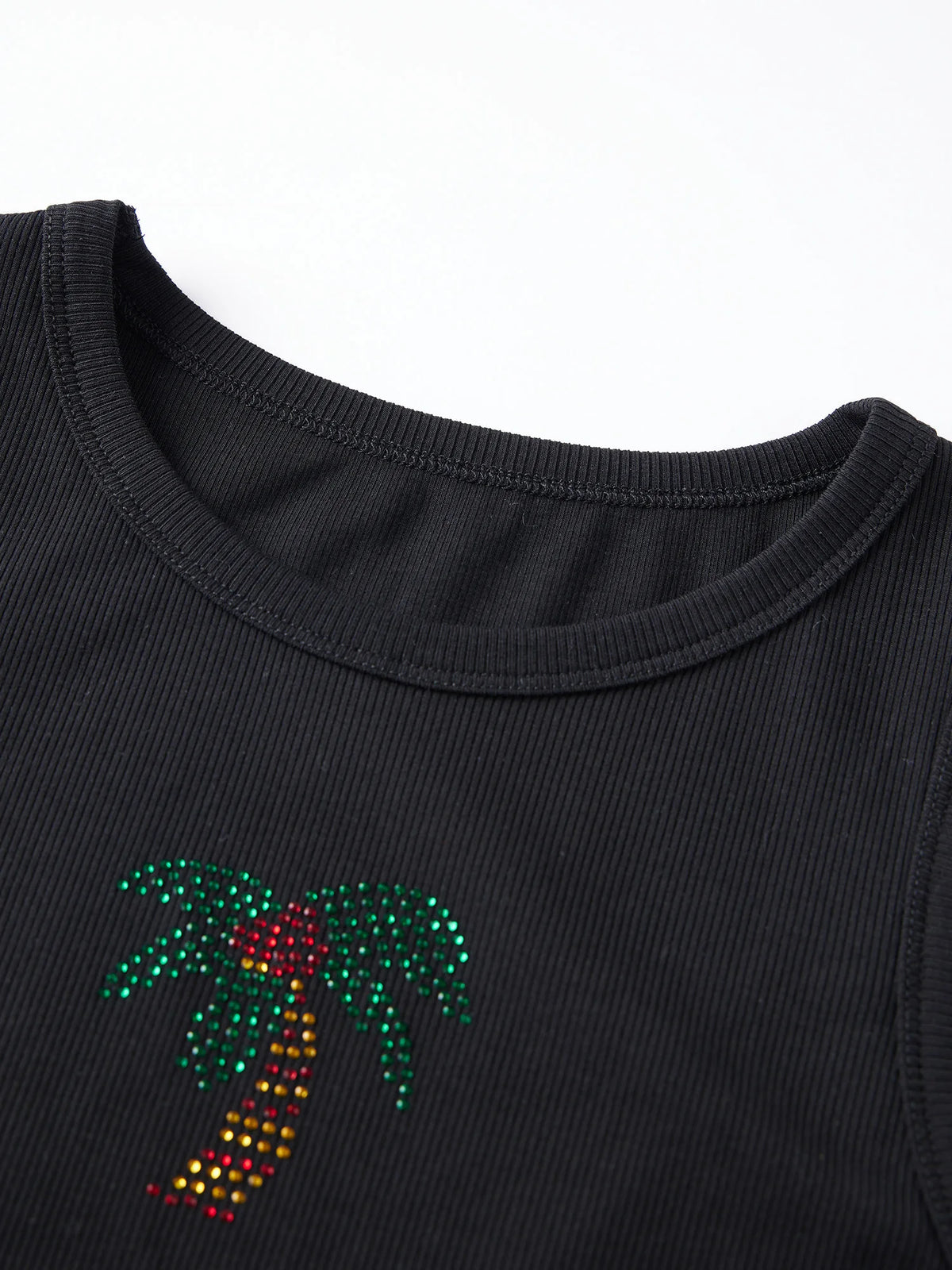 Summer Women's Tank Tops Rhinestone Printed Sleeveless Round Neck Ribbed Vest for Beach Club Daily Out Going Wear