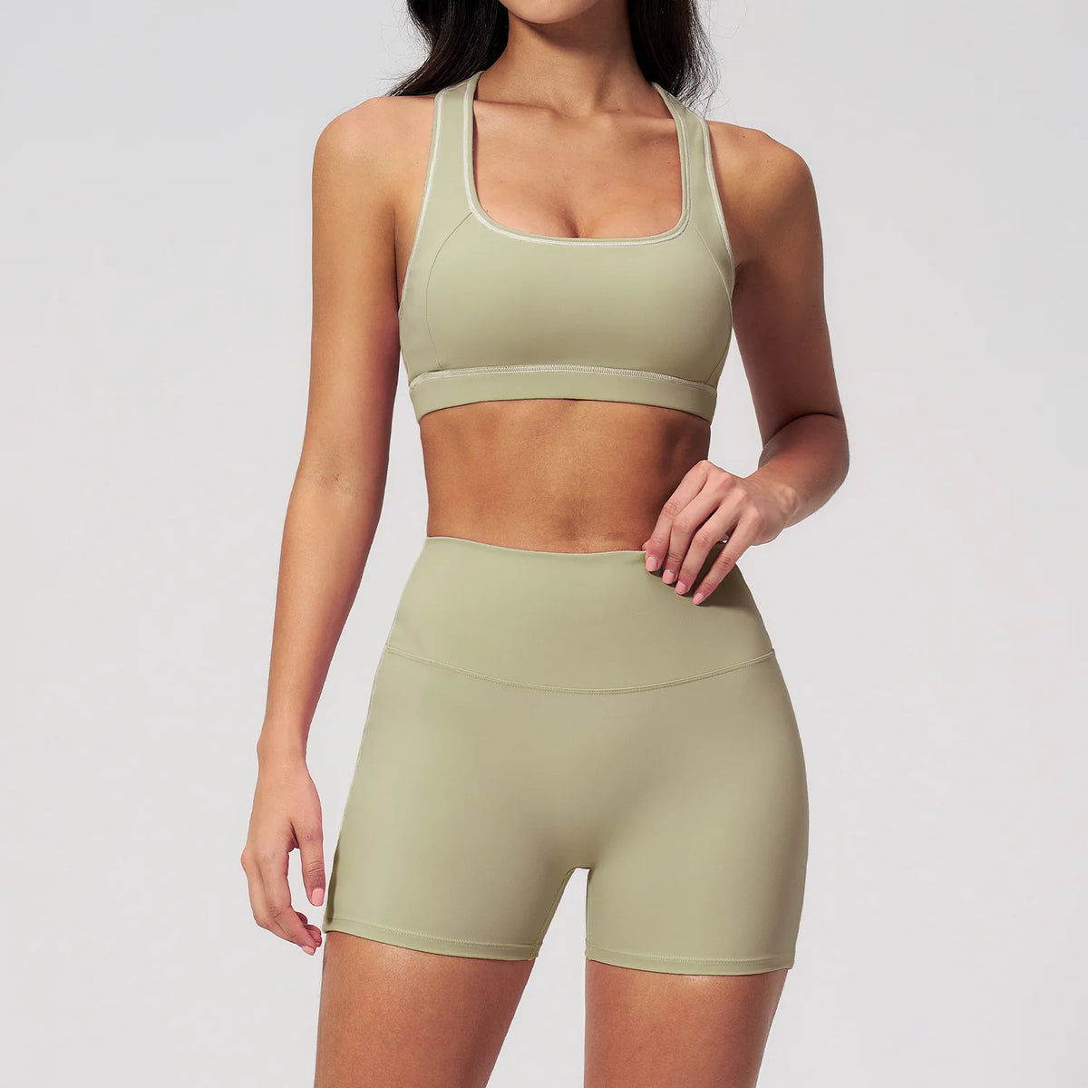 Summer New Color Contrast Yoga Set Women Tight I-shaped Back Sports Bra Versatile Fitness Suit High Waist Shorts Workout Clothes