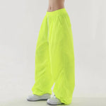 Women Sport Pants Wide Leg Elastic Waist Adjustable Drawstring Long Pants Solid Color Leisure Travel Cargo Trousers