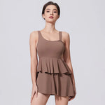 Naked Women's Tennis Dresses Sleeveless Short Cake Skirt Hollow Out Backless Gym Running Trainning Slim One Piece Sports Suit